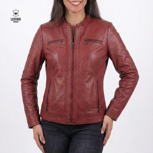 Blouson en cuir Rouge pour femme -Sasha Red-