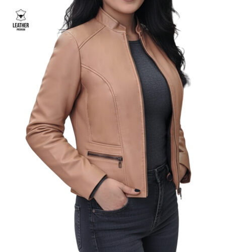 Jacket Beige en cuir pour Femme -Macaroon- 202