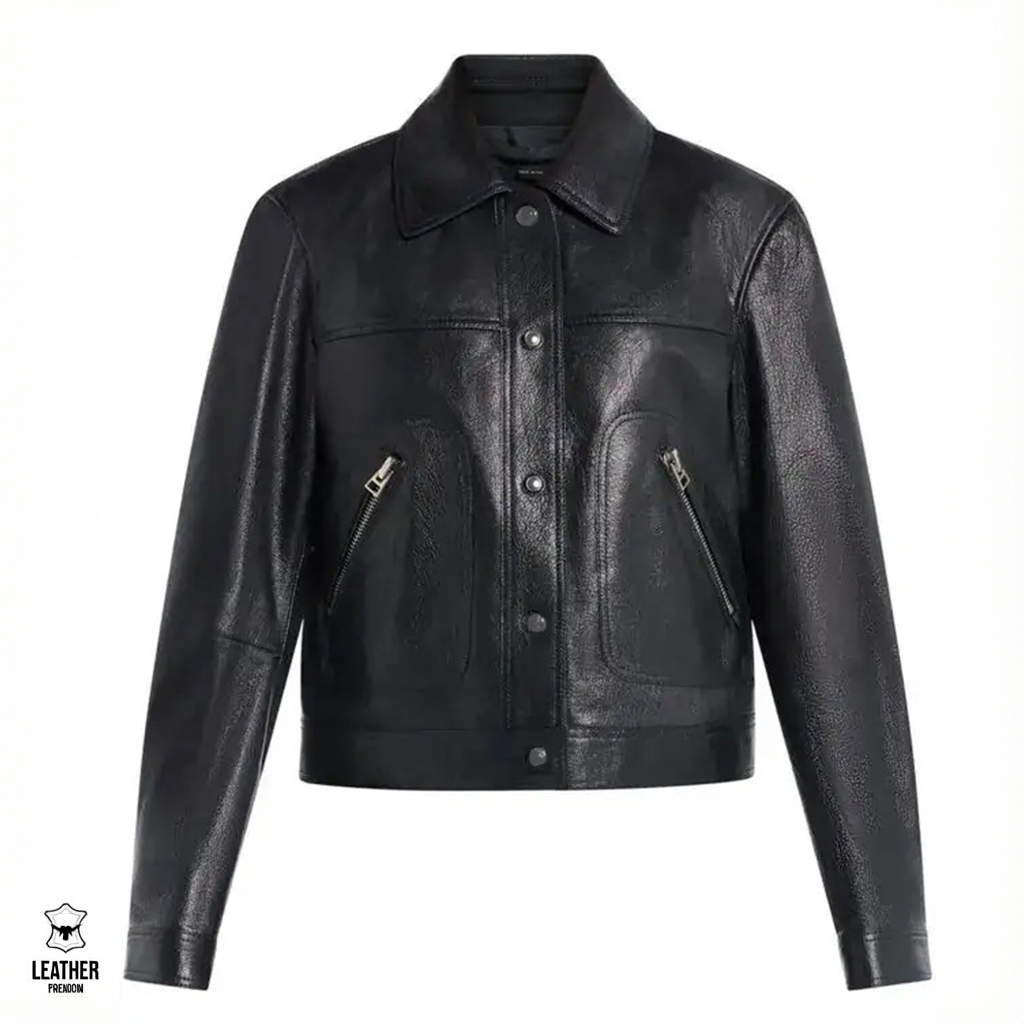 Jacket en cuir Noir à col classique -Vixen- 2 zefzedez