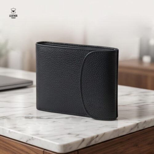 Portefeuille en cuir noir petit format -PRSN1-