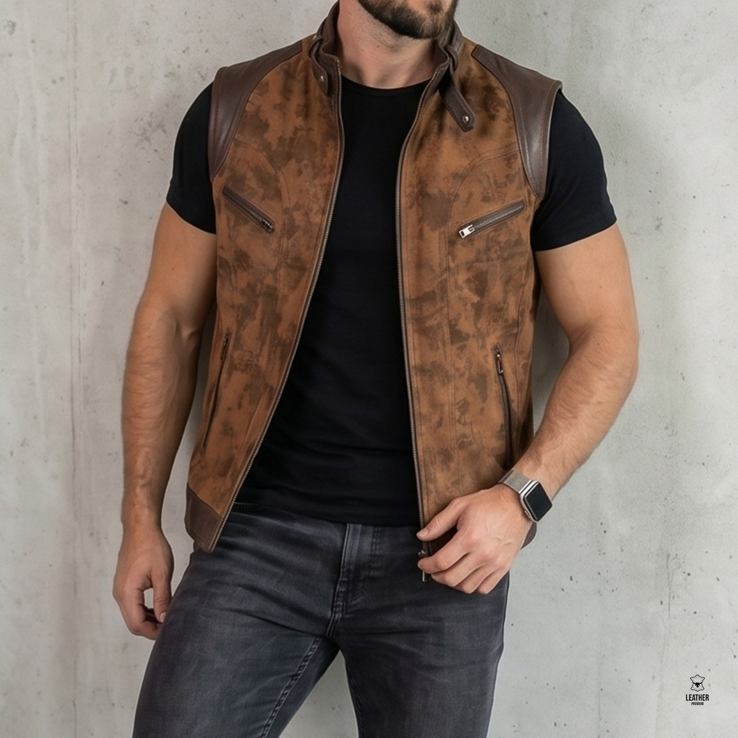 Gilet en cuir Marron Antique Artisan pour Homme 1 aedaezdead