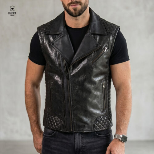 Gilet perfecto en cuir noir -Lustré Premium-