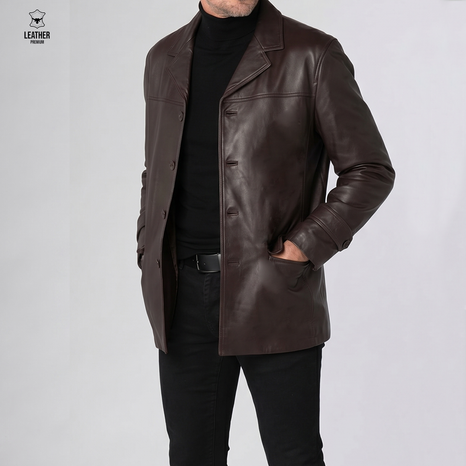 Blazer Marron en cuir véritable pour Hommes 6006 2 azdazeddz