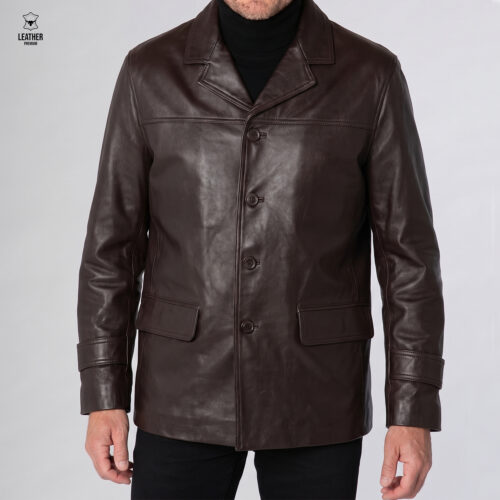 Blazer Marron en cuir véritable pour Hommes 6006 7 azezaezaedz