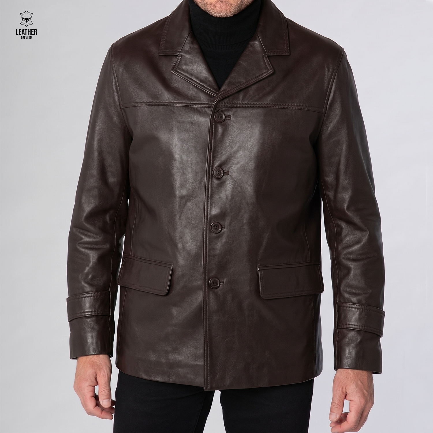 Blazer Marron en cuir véritable pour Hommes 6006 3 azezaezaedz