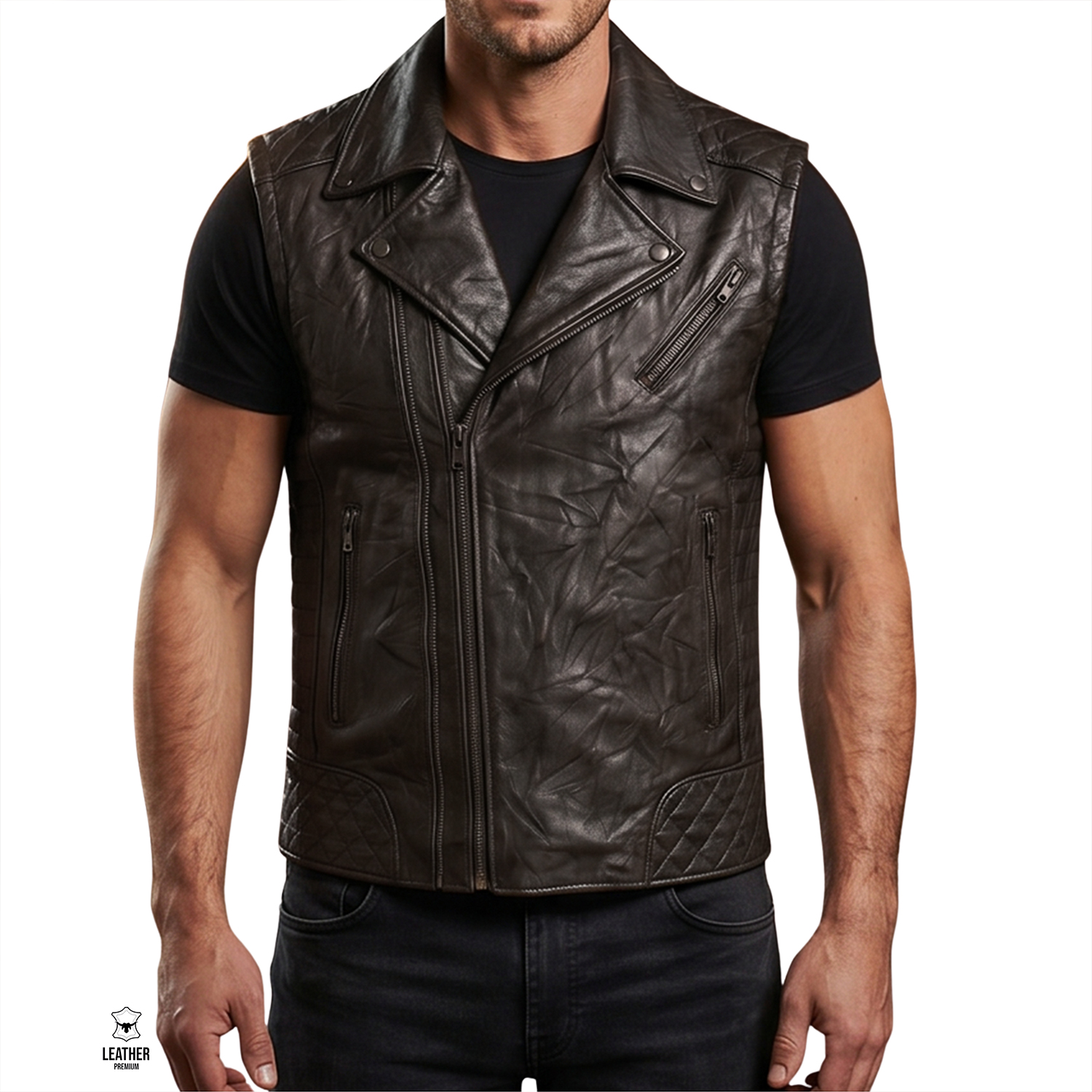 Gilet perfecto en cuir noir -Embossé- 1 dsvsdfsdf