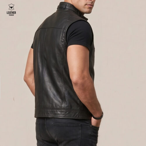 Gilet en Cuir Noir Intense pour hommes – photo 4