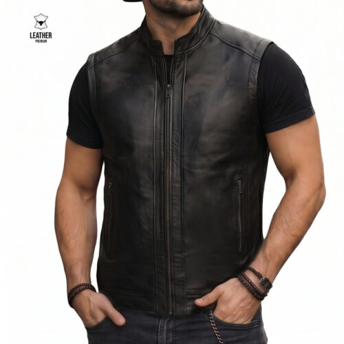 Gilet en cuir Noir pour Hommes -ROLAND-