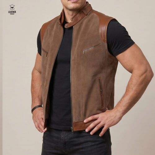 Gilet en cuir / Nubuck pour Homme - Tabac550-