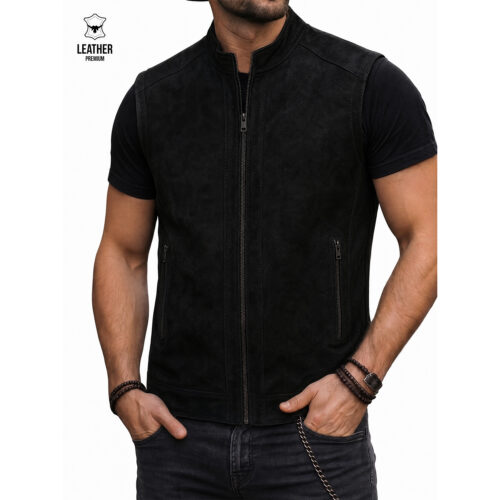 Gilet en cuir Noir Daim pour Homme REF : DN5588 6 ezfezddef