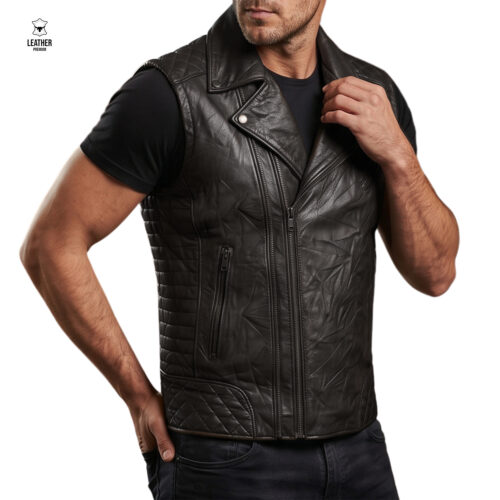 Gilet perfecto en cuir noir -Embossé- 8 ezfezfefef