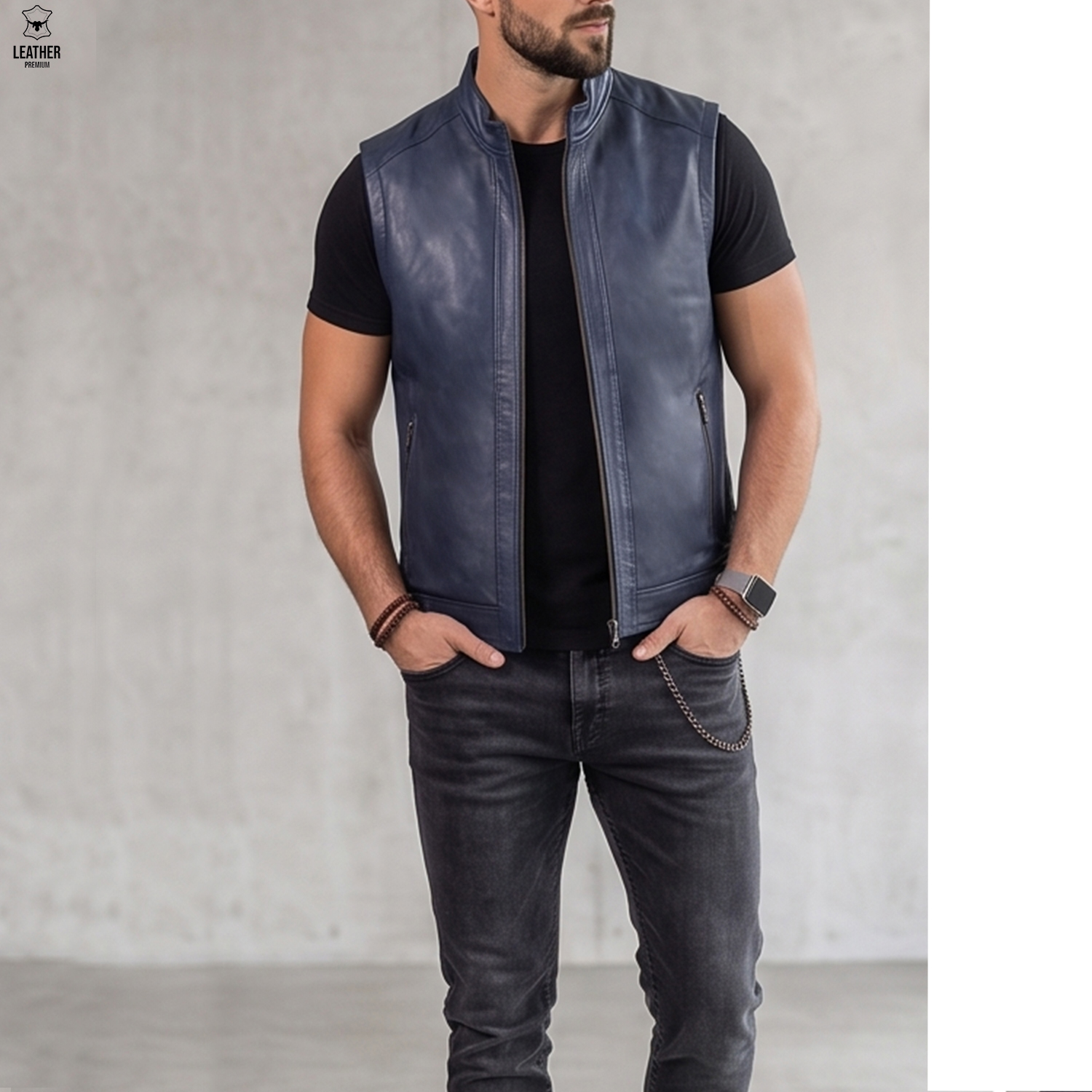 Gilet en cuir pour Hommes Ref : SB552 2 ezfzefefez