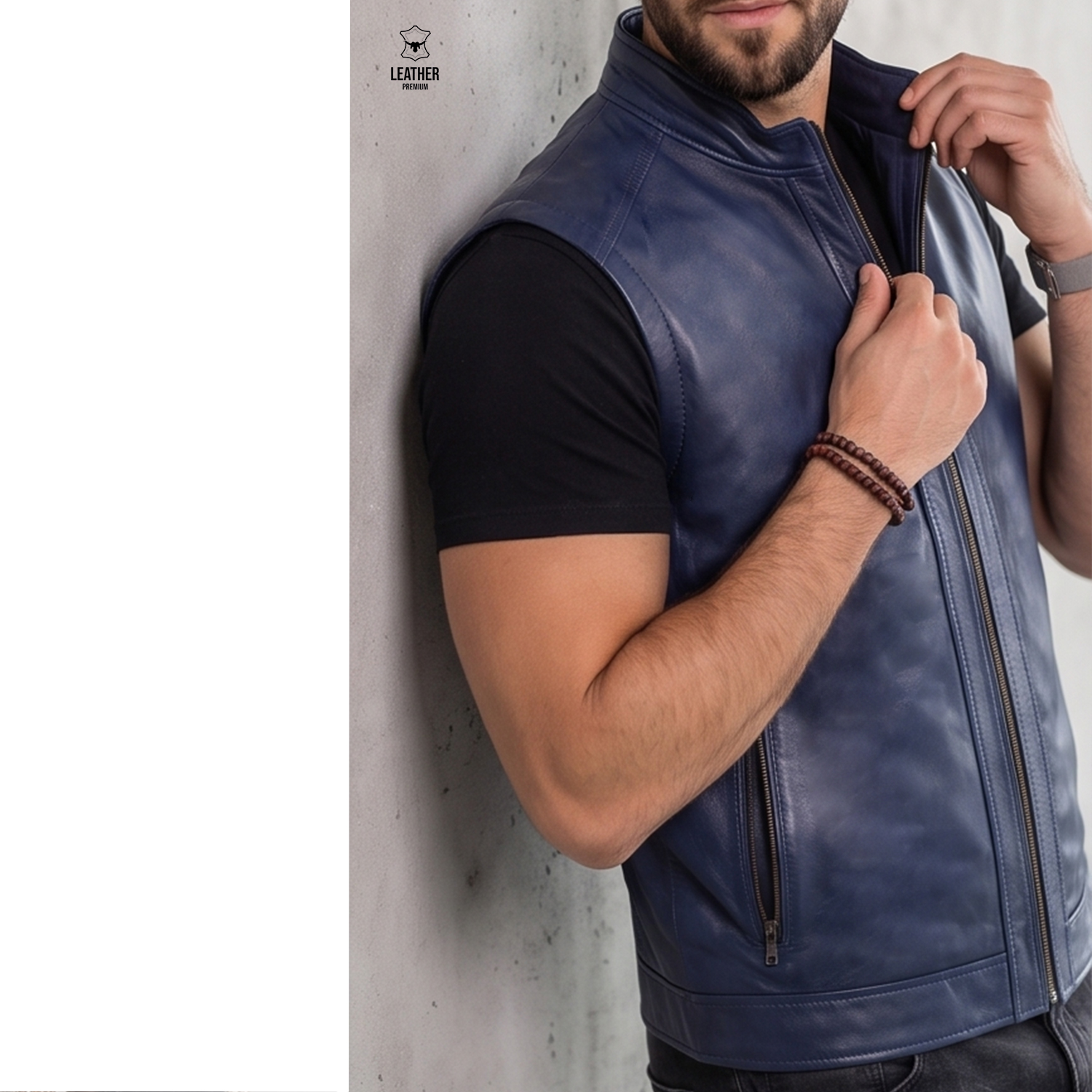 Gilet en cuir Bleu pour Hommes Ref : SB552 2 ezfzefefgvrzf