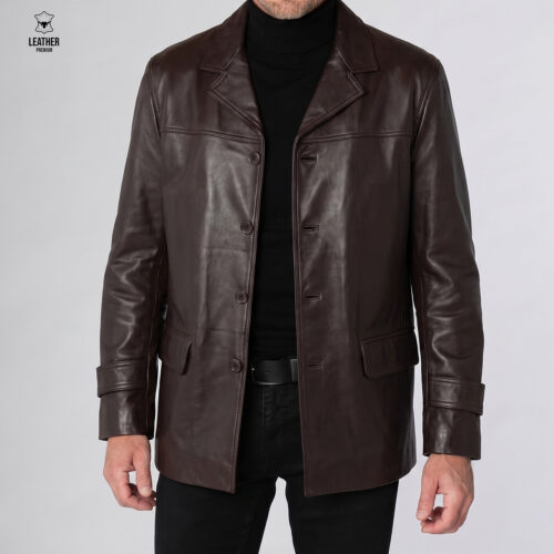 Blazer Marron en cuir véritable pour Hommes 6006