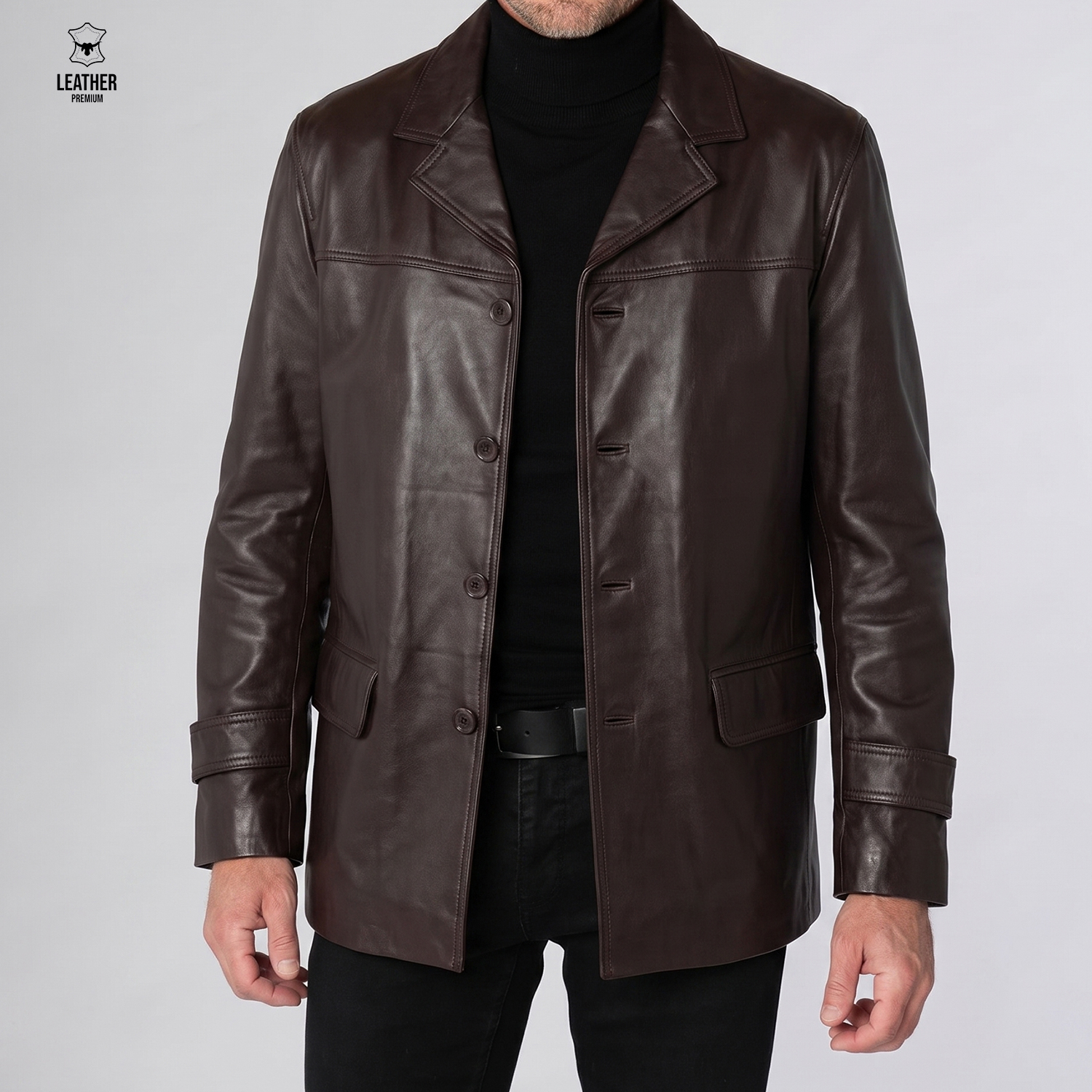 Blazer Marron en cuir véritable pour Hommes 6006 1 ezfzefezfezf