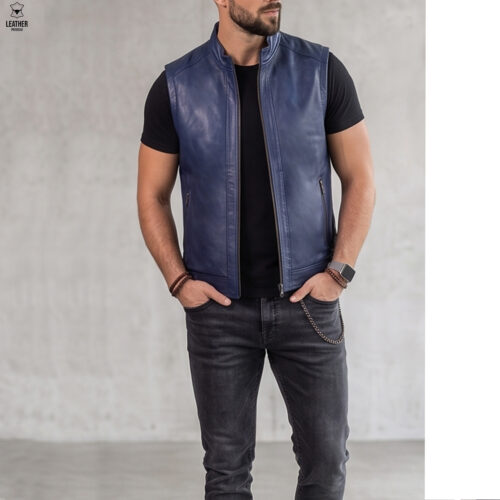 Gilet en cuir Bleu pour Hommes Ref : SB552 6 qaedazedaz