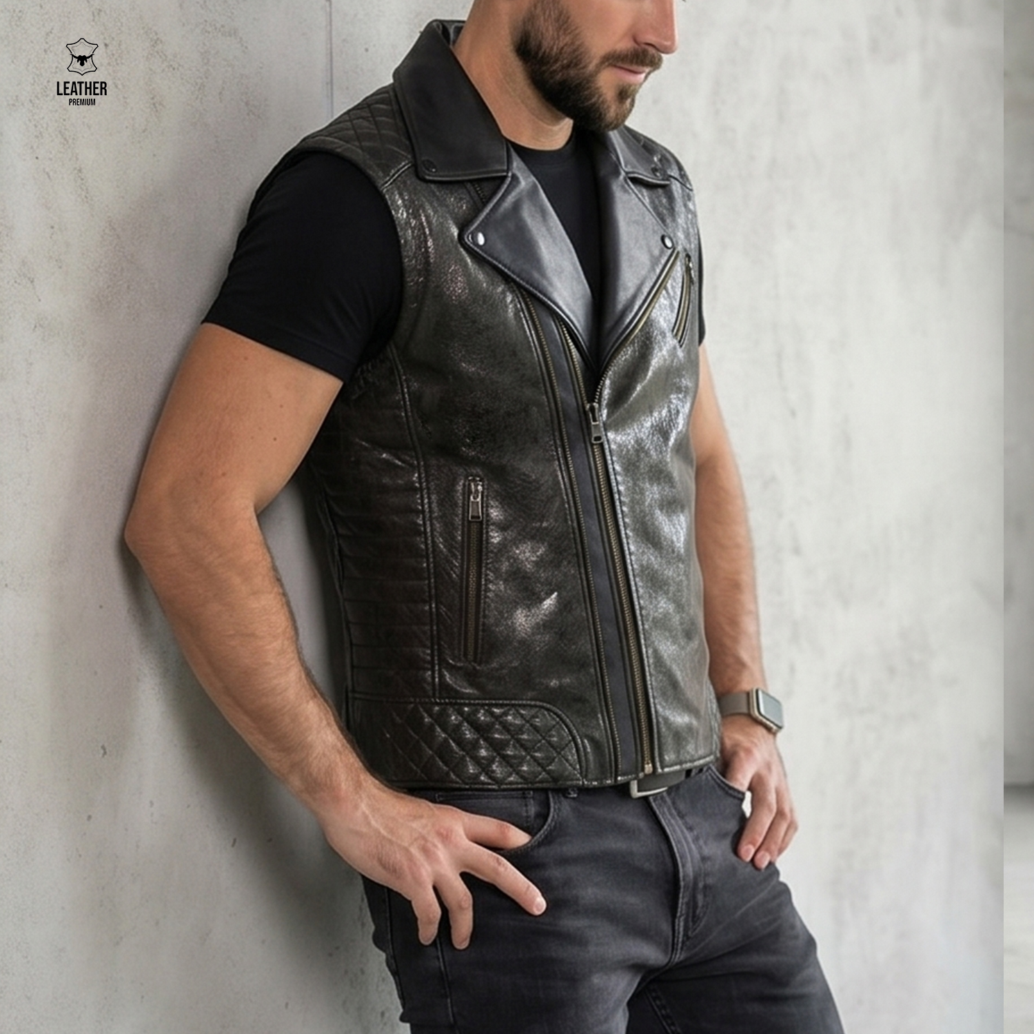 Gilet perfecto en cuir noir -Lustré Premium- 2 qdqdqdsq