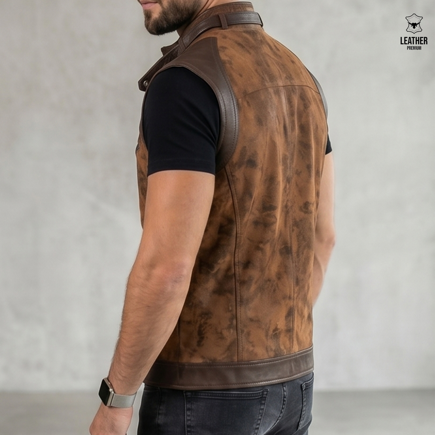 Gilet en cuir Marron Antique Artisan pour Homme 4 qdqsdqs