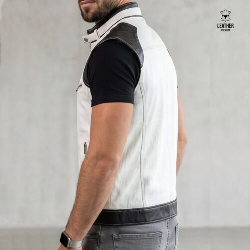 Gilet en cuir Blanc pour Homme GBC5225 6 qdqsdqsd 2
