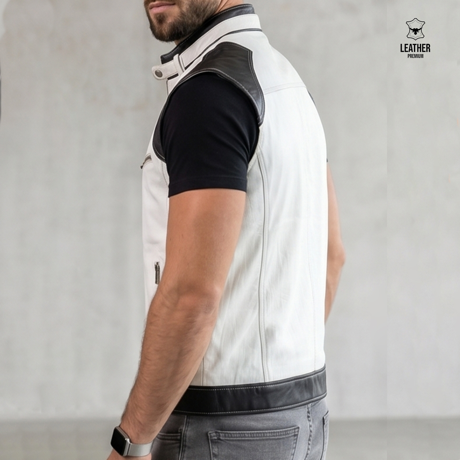 Gilet en cuir Blanc pour Homme GBC5225 3 qdqsdqsd 2