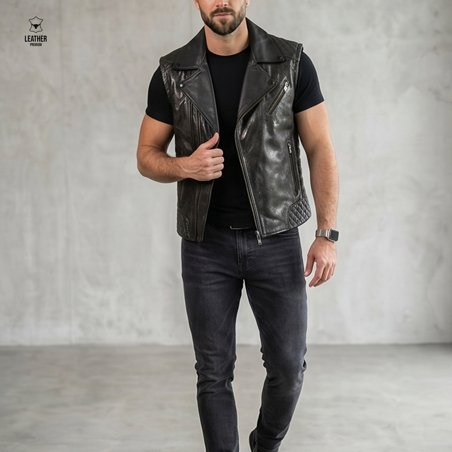 Gilet perfecto en cuir noir -Lustré Premium- 3 qdsdqsd