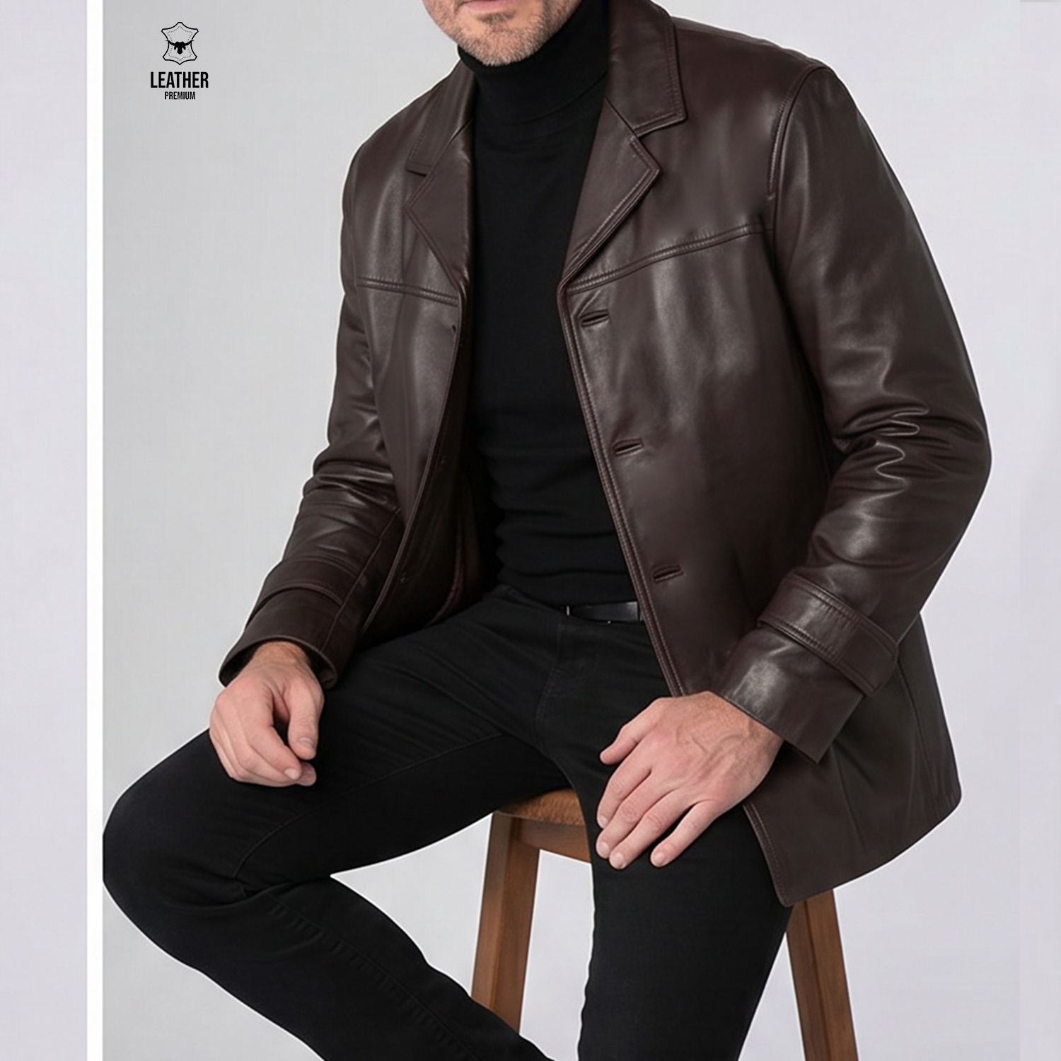 Blazer Marron en cuir véritable pour Hommes 6006 4 qdsdqsdsqd