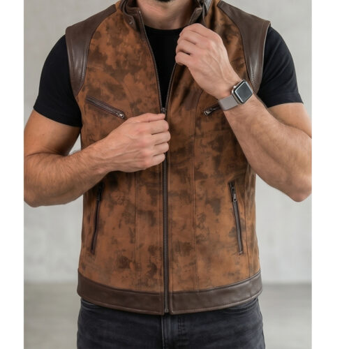 Gilet en cuir Marron Antique Artisan pour Homme 9 qdssdsq