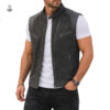 Gilet en cuir / Daim gris pour Hommes - Ref : 5896 -
