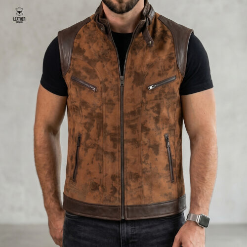 Gilet en cuir Marron Antique Artisan pour Homme 7 qsdqsdsqd
