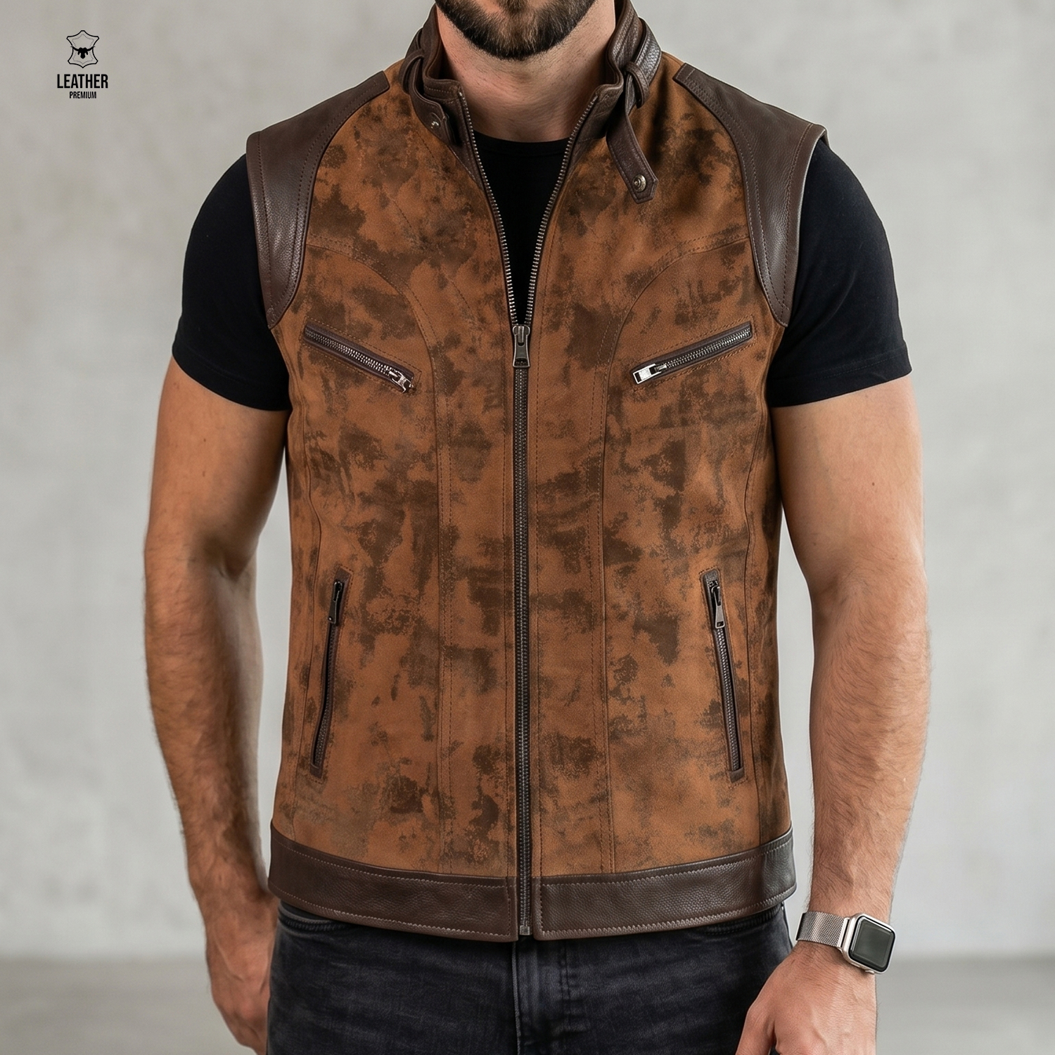 Gilet en cuir Marron Antique Artisan pour Homme 3 qsdqsdsqd