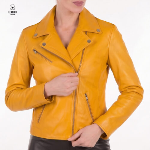 Perfecto en cuir Jaune pour Femme -Sleeky Clean-