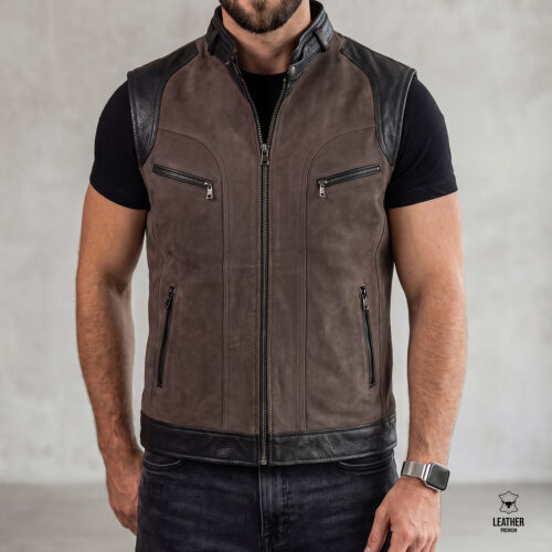 Gilet en cuir daim / Cuir -Cognac-