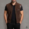 Gilet en cuir / Daim Marron pour Hommes – Ref : MAR5896 –