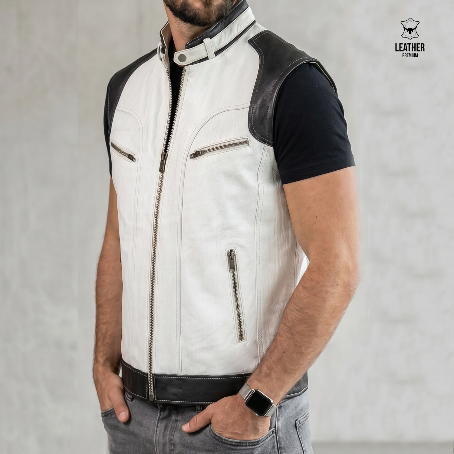 Gilet en cuir Blanc pour Homme GBC5225 2 zedfqqsd