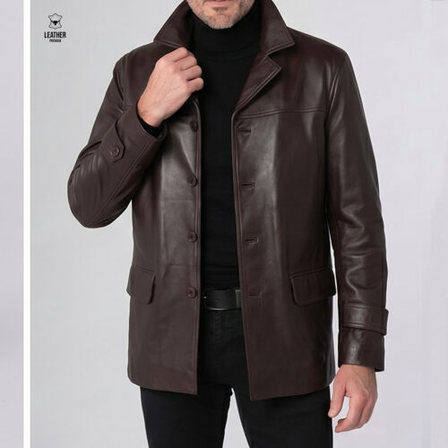 Blazer Marron en cuir véritable pour Hommes 6006 9 zedfzededef