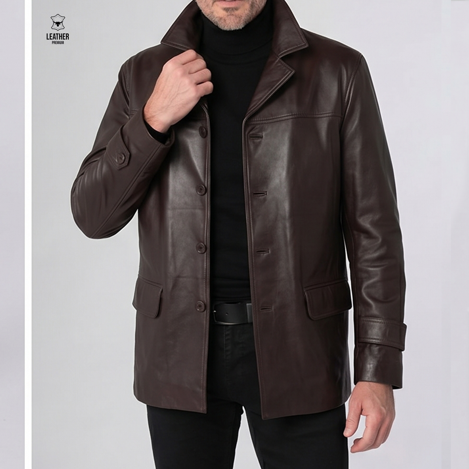 Blazer Marron en cuir véritable pour Hommes 6006 5 zedfzededef