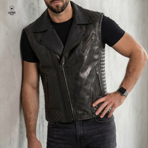 Gilet perfecto en cuir noir -Lustré Premium- 7 zfzefez