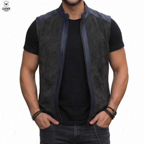 Gilet en cuir daim pour Hommes GDGB45552 8 adaefezde