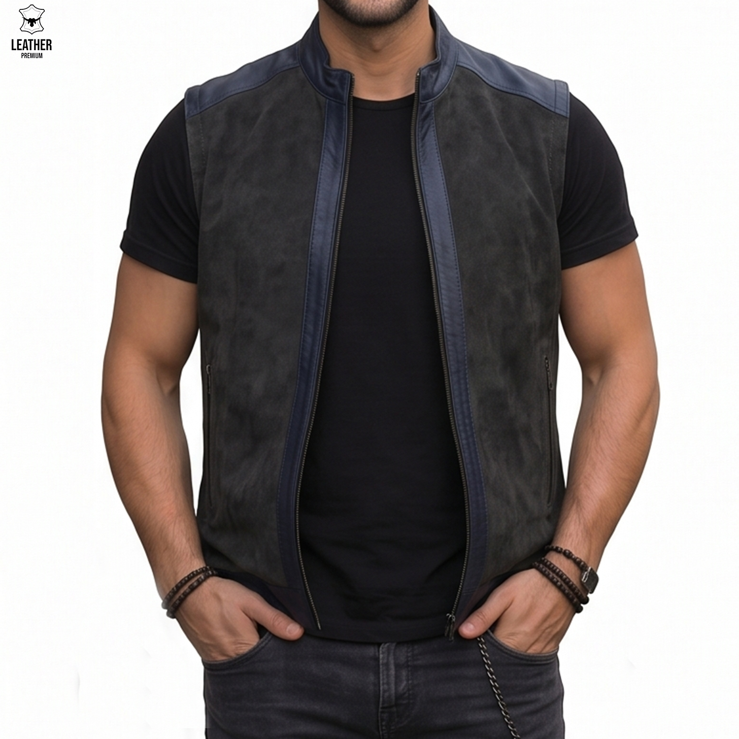 Gilet en cuir daim pour Hommes GDGB45552 4 adaefezde