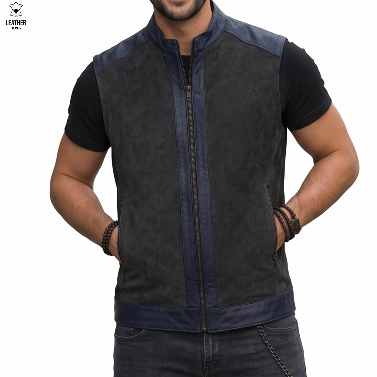 Gilet en cuir daim pour Hommes GDGB45552 1 aedaedaefd