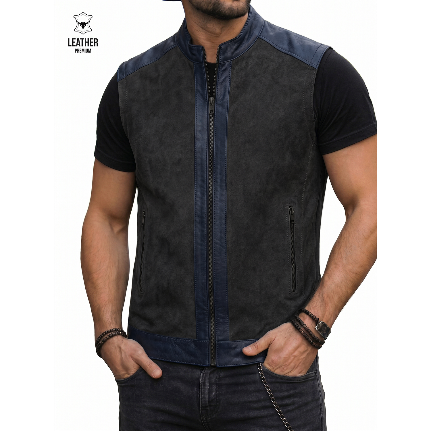 Gilet en cuir daim pour Hommes GDGB45552 5 aeffefaedae