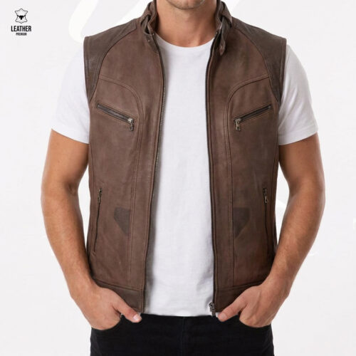 Gilet en cuir Marron REF: 551