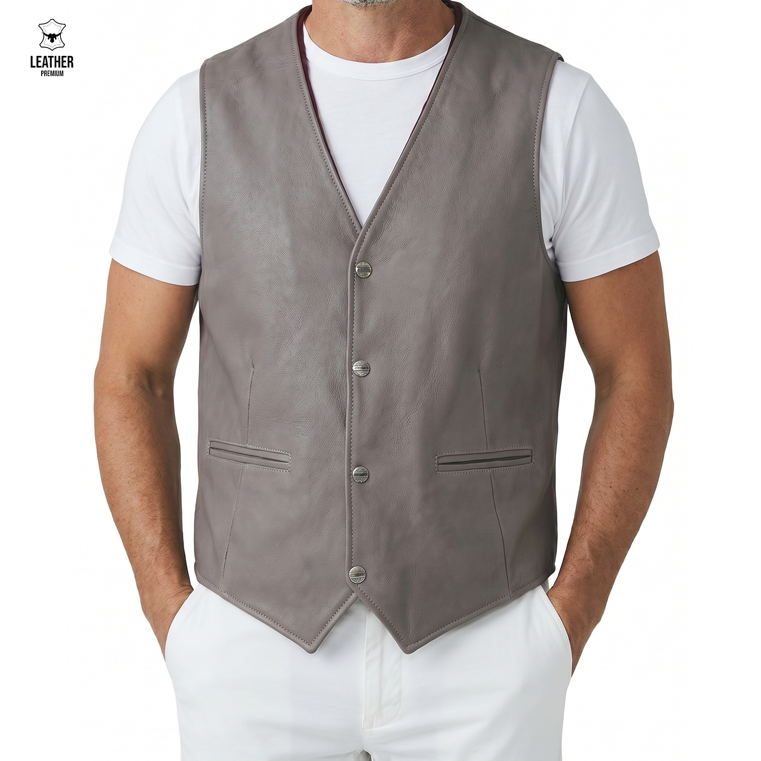 Gilet en cuir Gris ref : GGC8852 1 dezdezdfezf