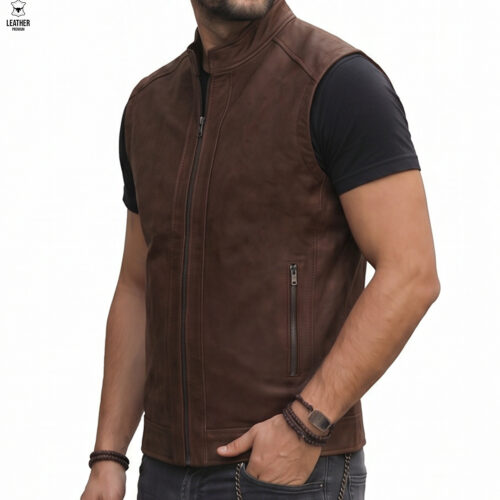 Gilet en cuir Marron pour Hommes REF : GMT1002 5 ezfzefezf