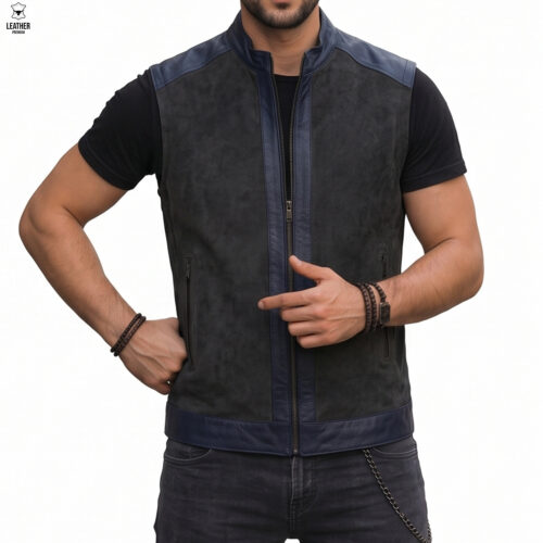 Gilet en cuir daim pour Hommes GDGB45552 7 zefefezf