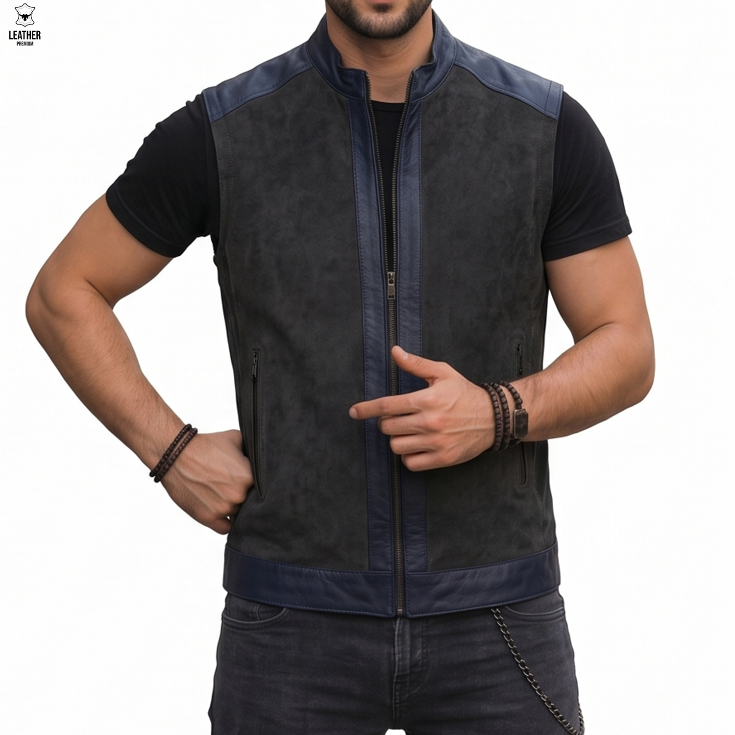 Gilet en cuir daim pour Hommes GDGB45552 3 zefefezf