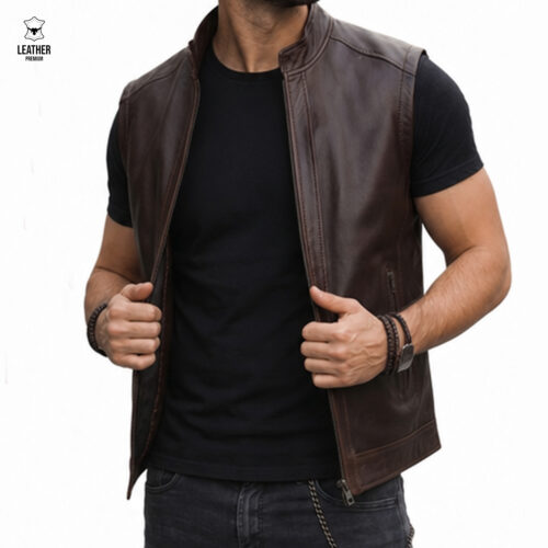 Gilet en cuir Marron pour Homme REF : 3008 5 zefzrfezf