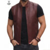 Gilet en cuir Bordeau pour Hommes REF : GB896