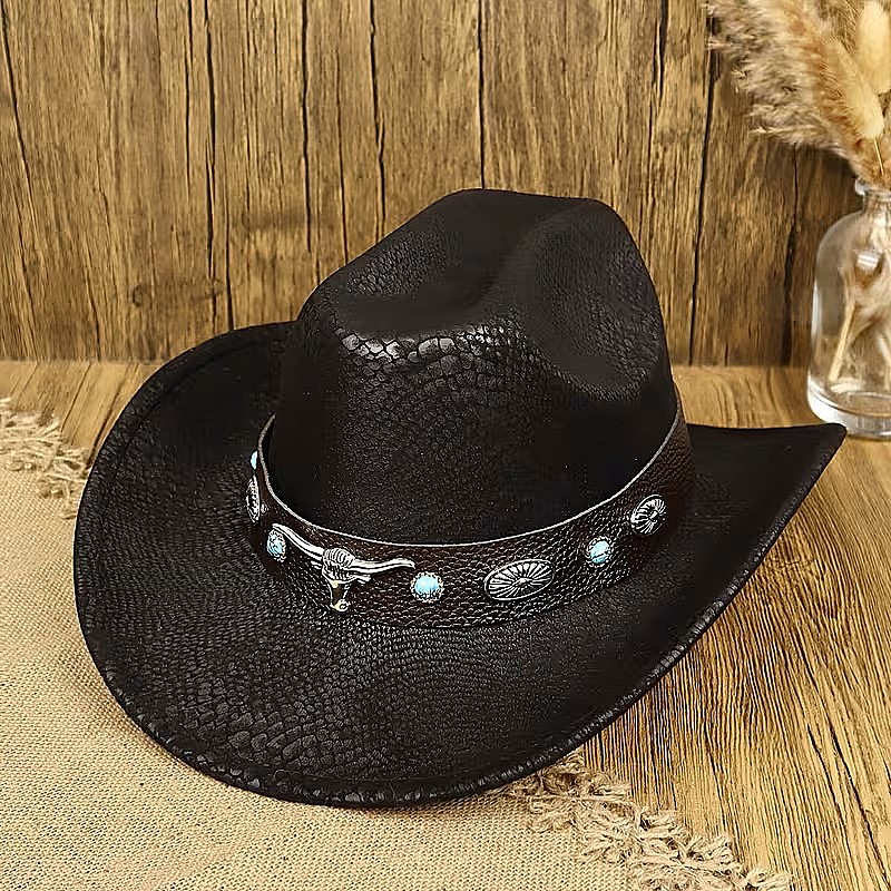 Chapeau de cowboy classique Noir western élégant avec ceinture style western cowboy