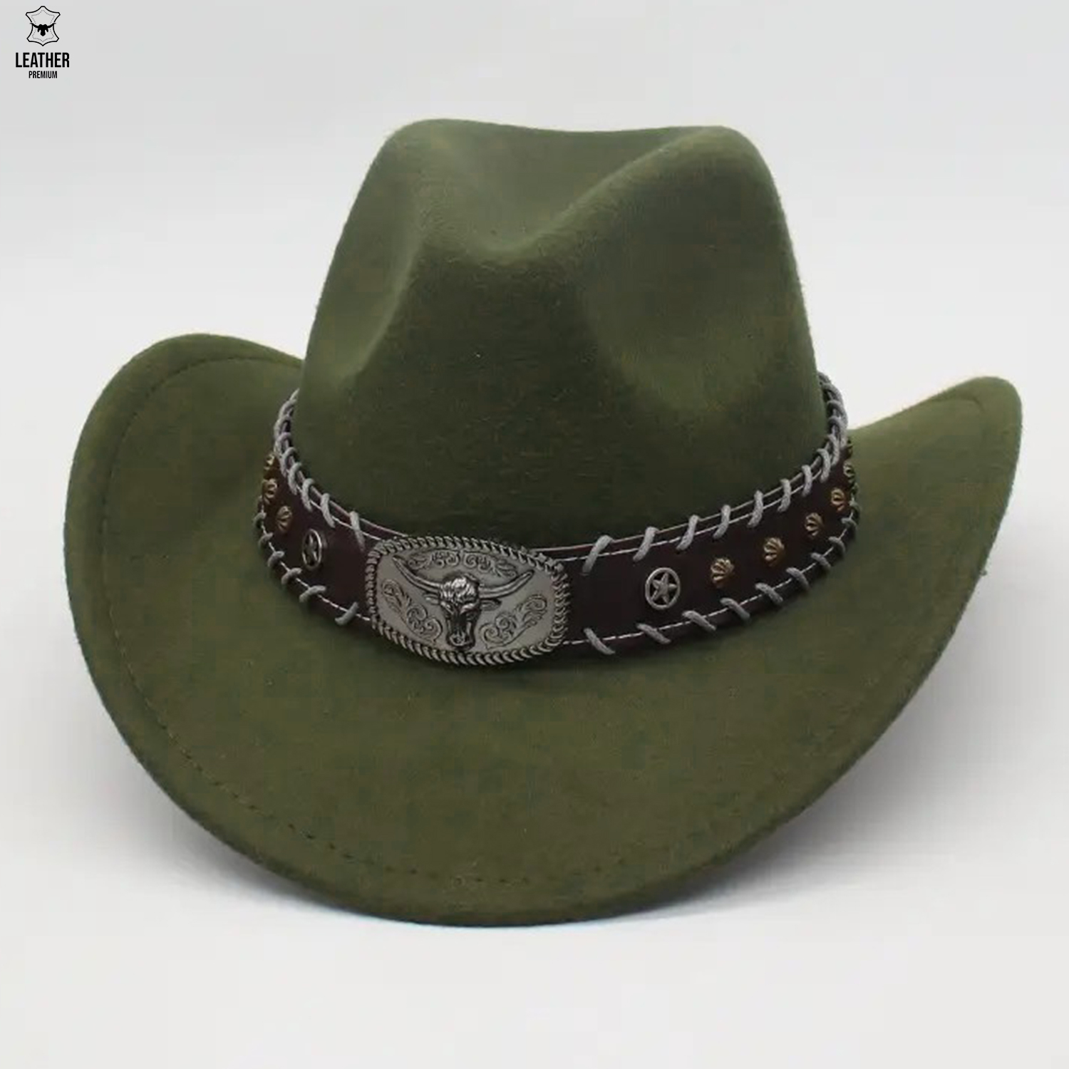 Chapeaux de Cowboy occidentaux en daim Vert olive – photo 1